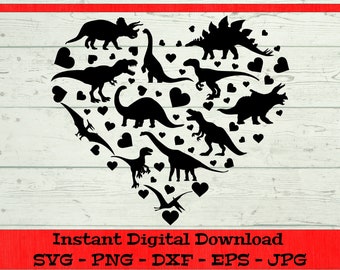 Dinosaur Heart SVG, T-Rex Valentine - Digital Download - Boys Valentine Shirt svg, Valentines Clipart File for Cricut svg dxf png eps jpg
