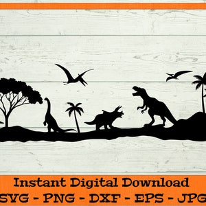 Dinosaur Scene SVG - Descarga digital - Boy Wall Art, T-Rex Dinosaur Shirt PNG, archivo de corte de dinosaurio para Cricut Clipart - SVG DXF PNG EPS JPG