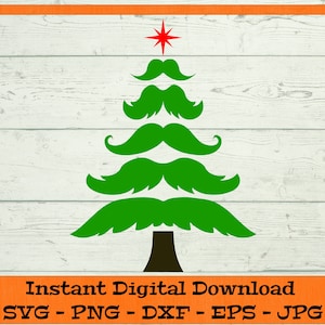Árvore de Natal de bigode SVG - Download digital - Camisa de Natal engraçada PNG, bigode masculino PNG, bigode Clipart Cricut dxf png eps jpg