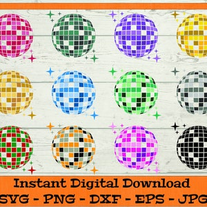 Disco Ball SVG Bundle - Digital Download - Mirror Ball Gift, Disco Ball Party PNG, Disco Party Clipart for Cricut svg dxf png eps jpg