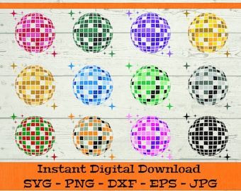 Disco Ball SVG Bundle - Digital Download - Mirror Ball Gift, Disco Ball Party PNG, Disco Party Clipart for Cricut svg dxf png eps jpg