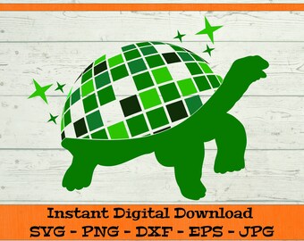 Discokugel Schildkröte SVG - digitaler Download - Retro Discokugel Schildkröte, Schildkröte, Spiegelkugel Clipart für Cricut svg dxf png eps jpg