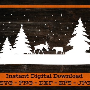 Winter Scene SVG - Descarga Digital - Moose Family svg, Christmas Scene SVG, Christmas Moose, Snow svg, File for Cricut svg dxf png eps jpg