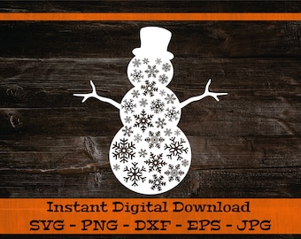 Snowman SVG with Snowflake design - Digital Download - Snowman Cut File for Cricut, Snowman Clipart for printable Christmas Décor