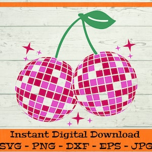 Disco Ball Cherries SVG - Digital Download - Retro Mirror Ball, Groovy Cherry disco ball, Mirror Ball Clipart for Cricut svg dxf png eps jpg