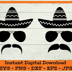 Óculos Sombrero e bigode, Cinco de Mayo Svg - Download digital - Camisa engraçada Cinco De Mayo SVG Clipart para Cricut - svg dxf png eps jpg