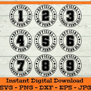 Pacote SVG oficial de um ano - Download digital - 1º 2º 3º 4º 5º 6º 7º Aniversário Camisa Menino Menina PNG, Clipart Cricut dxf png eps jpg