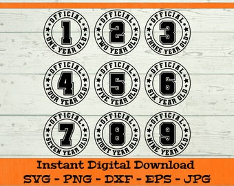 Paquete SVG oficial del año - Descarga digital - 1º 2º 3º 4º 5º 6º 7º Camisa de cumpleaños Niño Niña PNG, Clipart Cricut dxf png eps jpg