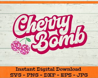 Cherry Bomb SVG - Digital Download - Retro Disco Ball Cherries Gift, Groovy Vintage Mirror Ball Clipart for Cricut svg dxf png eps jpg