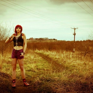 Fashion Photography, Print Wall Art, Girl on a Trail, Red and Orange, Fields, Women Clothing, Fine Art, Retro and Vintage, Home Decor