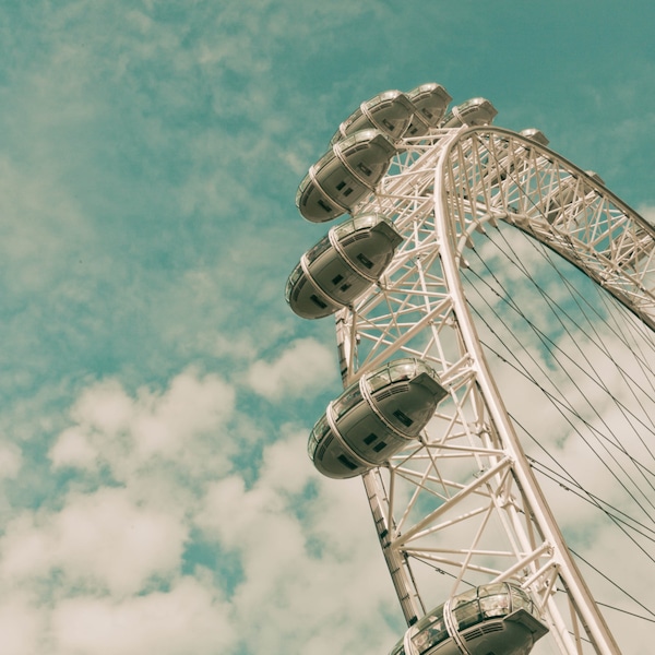 London Eye, l'Angleterre de la photographie Vintage, bleu sarcelle, French Monument britannique Architecture, photographie, décoration murale de paysage