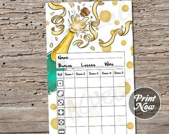 Champagne Bunco score card, Celebration, Anniversary, Score sheet, New years eve party, Scorecard, Printable, New year, Instant download