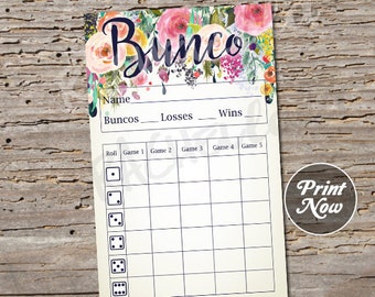 Floral bunco score card, Score sheet, Flower bunko party, Scorecard, Spring, Summer, Garden, Printable template, Instant digital download