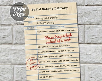Library card Bring a book instead of a card Baby shower invitation insert, Printable template, gender neutral, Instant digital download