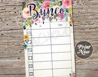 Floral Bunco, Table tally sheets, us them tally cards, Flower score note, Spring bunko,  Summer instant digital download, printable template