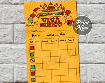 Fiesta Bunco scorecard sheet, Cinco de Mayo winter, Mexico, Fall bunko party, Spring, Summer printable template Instant digital download