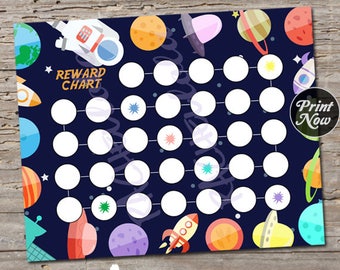 Outer Space Reward Chart for kids, printable instant digital download, toddler potty training chart, children sticker behavior, chore chart