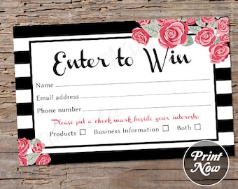 Printable Raffle ticket template, Door prize entry form, Enter to win giveaway, Photography free session, Instant download, Mary Kay, Pink