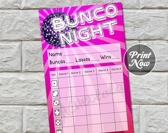 Disco ball bunco score card, score sheet, teen bunko party, scorecard, girls night theme group, printable template, instant digital download