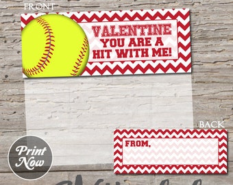 Softball Valentine bag topper, Valentine's day card, kids, printable, girl sports, school party favor, Instant download, digital, girl sport