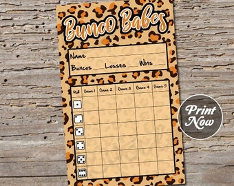 Cheetah Bunco score card, Score sheet, Bunko party, Scorecard, Animal print, Bunco Babes, Printable template, Instant download, Winter, Fall