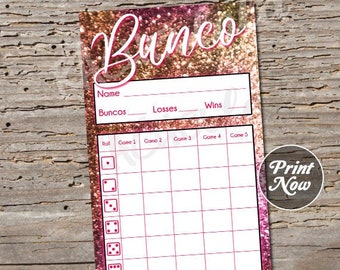 Pink glitter bunco score card, score sheet, Bunco Babe, Bunko party, Scorecard, Printable template, Valentine, Rose Gold, Instant download