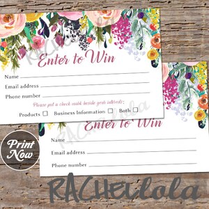 Printable Raffle ticket template, Door prize entry form, Enter to win giveaway, Photography session, Instant download, Direct sales, Floral image 1