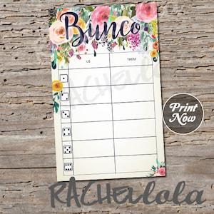 Floral Bunco, Table tally sheets, us them tally cards, Flower score note, Spring bunko, Summer instant digital download, printable template image 1
