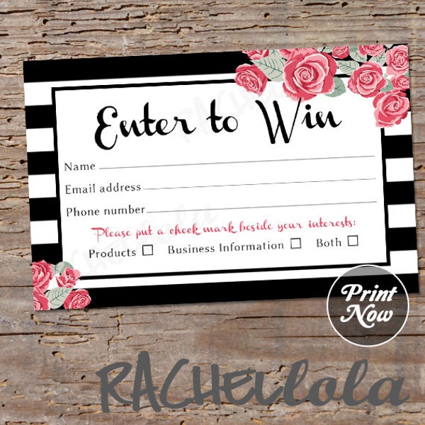 Printable Raffle ticket template, Door prize entry form, Enter to win giveaway, Photography free session, Instant download, Mary Kay, Pink