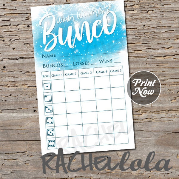 Winter Wonderland Bunco score card, Score sheet, Bunko snow party, scorecard, December, January, February, March, Printable Instant download