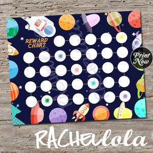 Outer Space Reward Chart for kids, printable instant digital download, toddler potty training chart, children sticker behavior, chore chart