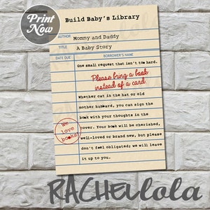 Library card Bring a book instead of a card Baby shower invitation insert, Printable template, gender neutral, Instant digital download