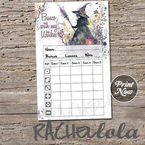 Bunco with my Witches Scorecard, Spooky Halloween, Score sheet, Bunko party, score card, October, Printable template, Instant download
