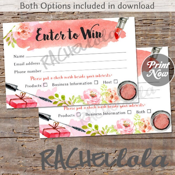 Printable Raffle ticket, Door prize entry form template, Enter to win, Makeup giveaway, Booth, Instant download template, Mary Kay, Stylist