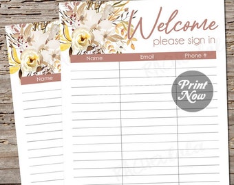 Printable fall sign in sheet for customers & clients, Real Estate Open House, Parent Conference list, Instant download, Business Office