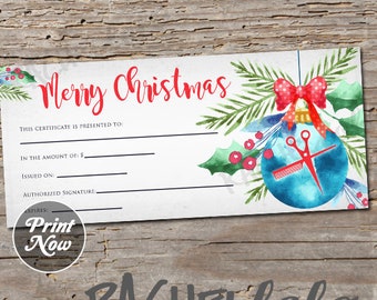 Printable Christmas Hair Salon Gift Certificate Template Hair Etsy