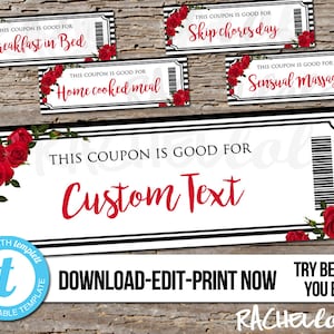 Editable custom Printable Rose Coupon template, Gift certificate ...