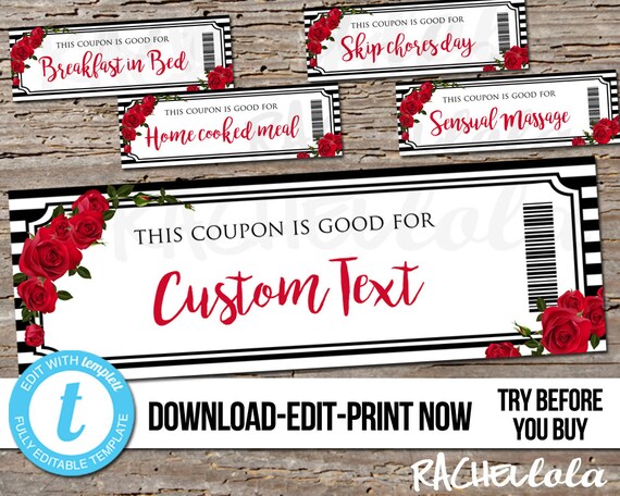 Editable custom Printable Rose Coupon template, Gift certificate ...