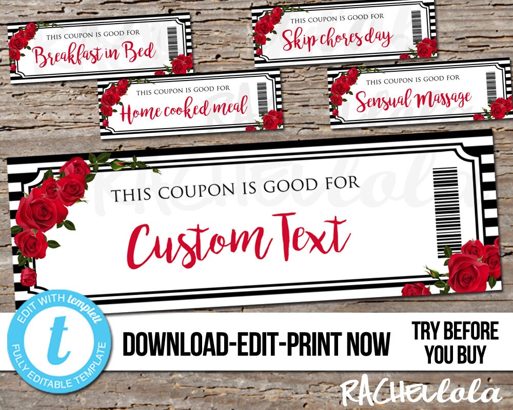 Editable custom Printable Rose Coupon template Gift Etsy 日本