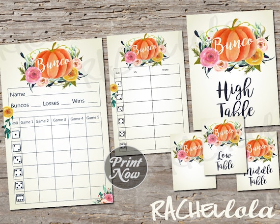 Floral Pumpkin Bunco Bundle, Scorecard Tally, Table Signs, Fall, Halloween score sheet, Party, Printable template, Thanksgiving download Il_570xn