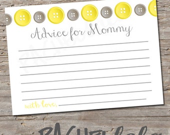 Yellow Cute as a Button, Baby Shower Advice Cards for mommy, Gender neutral game, Mom note, Printable template, Instant digital download