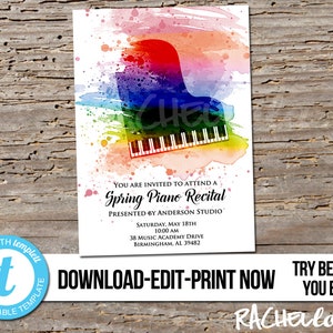 Piano Recital Invitation Printable Fillable Template College - Etsy