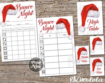 Santa hat Bunco score sheet, Christmas Scorecard Tally, Table Signs, December, Printable template, Instant download, Winter holiday, Bundle