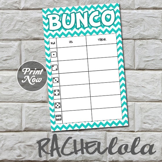Blue chevron bunco tally sheet, Us vs Them table talley card, bunko, themed party game night, instant digital download, printable template Il_570xn