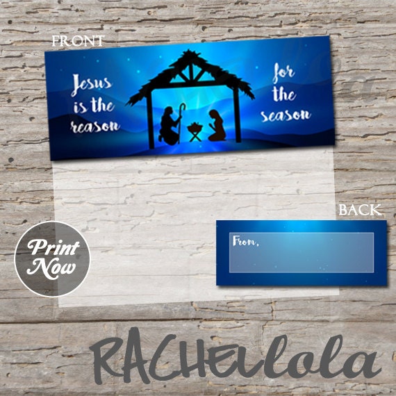 Religious Christmas Bag Topper, Printable Nativity Treat Bag