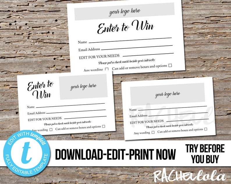 Editable Raffle ticket template, Printable door prize entry form, Enter to win giveaway, Photography, Instant download, Custom, Templett image 1