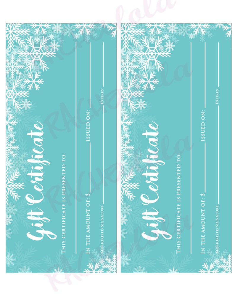 Winter Blue Snow Printable Gift Certificate Template Etsy