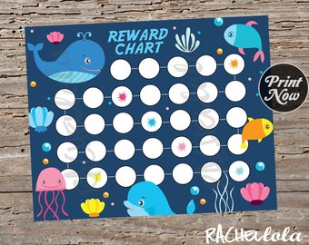 Ocean animals Reward Chart for kids, Printable instant digital download, Toddler potty training chart, Children sticker behavior Chore chart