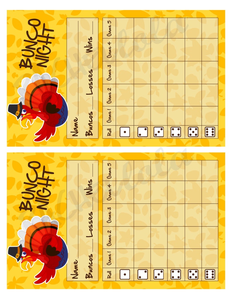 Turkey Thanksgiving Bunco score card score sheet bunko - Etsy España