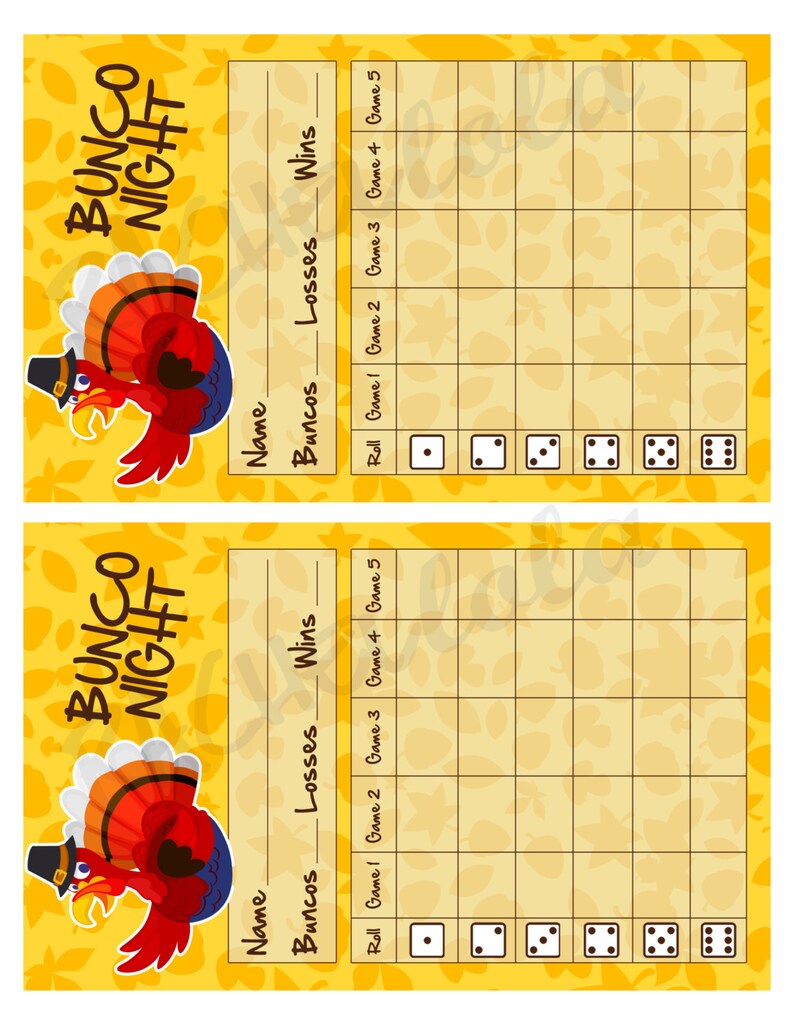 Bunco Sheets Printable Free